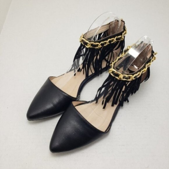 Cape Robin Black Fringe Zip Slip-on Flats Sz 6.5 - Picture 2 of 7
